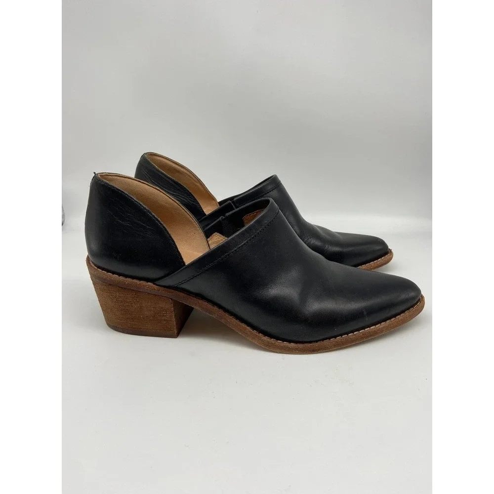 Madewell Bootie 9.5 The Brady Low-Cut Black Leather Pointed Block‎ Heel K4979